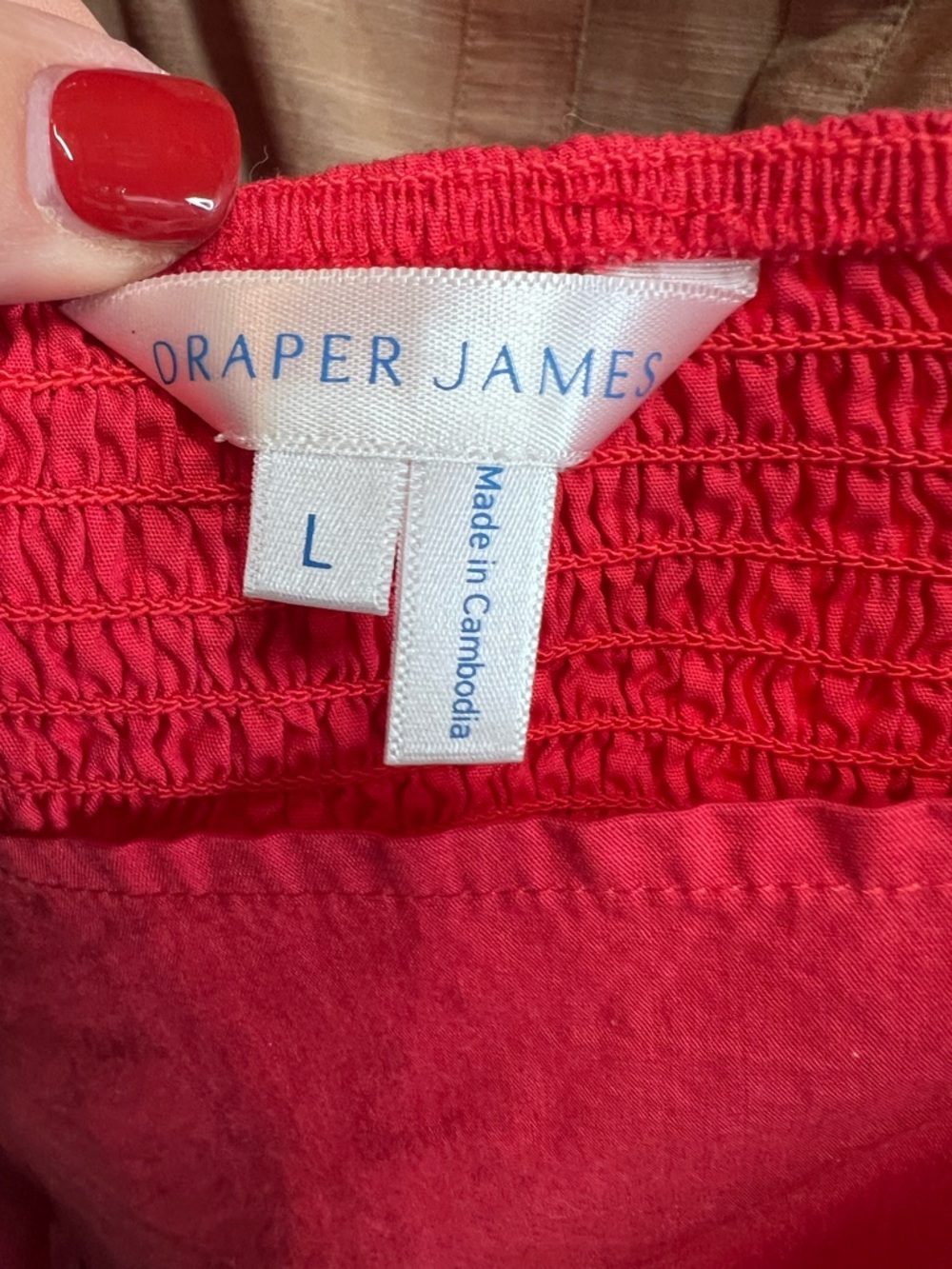 DRAPER JAMES Tomato Red Shirred Back Babydoll Dress, L - Picture 8 of 10